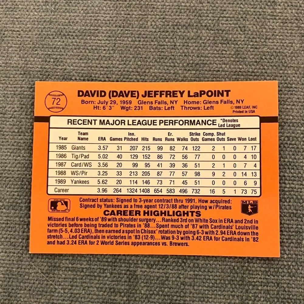 1990 Donruss New York Yankees Baseball Card Trading Card